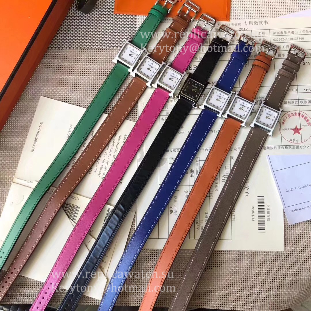 NEW Replica H**me5 Heure H 21mm 2019 Ladies YF SS White/Black Dial Quartz (Free Box) Color Brown